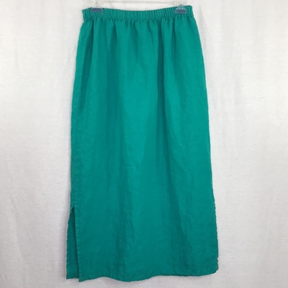 RUSS BERENS Malibu Women's Teal Green Linen Maxi Skirt Elastic Waist Sz S - Picture 2 of 7